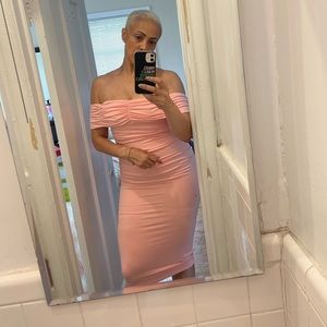 Amazon pink off the shoulder fitted dress